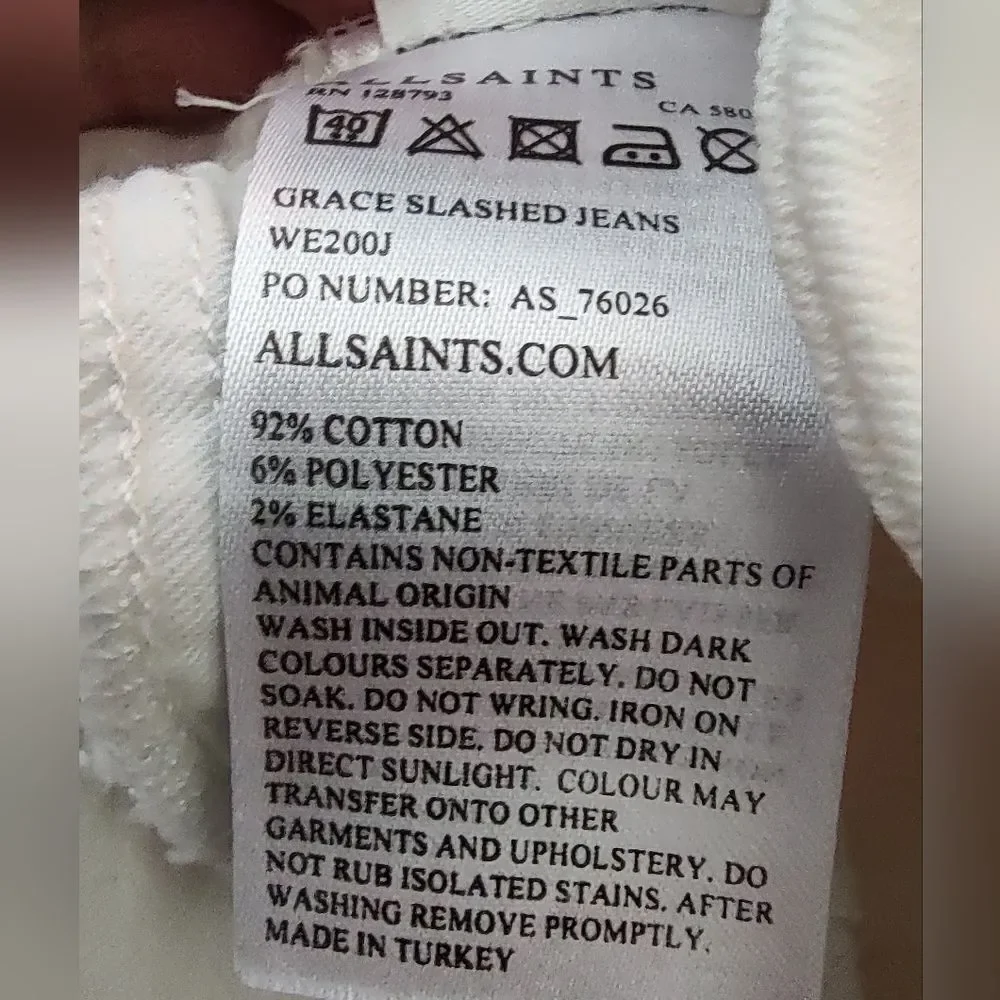 ALLSAINTS Grace distressed white skinny jeans 26 2 XS